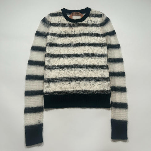 N°21 ヌメロヴェントゥーノ 総レース ボーダー モヘヤ ニット.