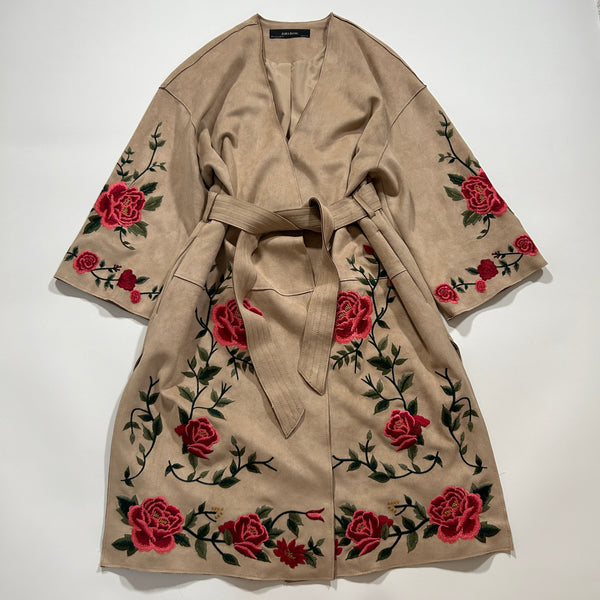 ZARA フラワー刺繍 コート ガウン 薔薇 ローズ.