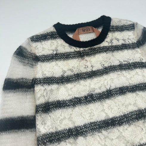 N°21 ヌメロヴェントゥーノ 総レース ボーダー モヘヤ ニット.