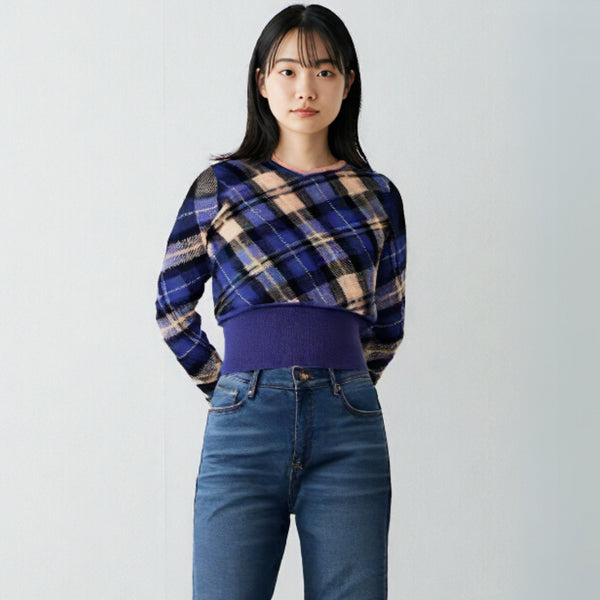 forte_forte フォルテフォルテ モヘア ニット セーター 1 チェック パープル ピンクベージュ