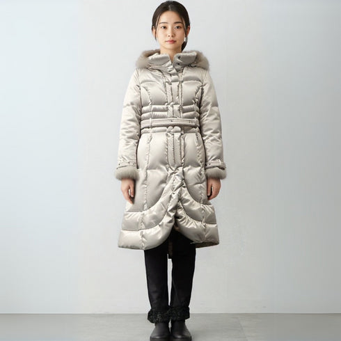 TO BE CHIC トゥービーシック リアルファー ダウンコート ベルト フレア 上品 大人 40