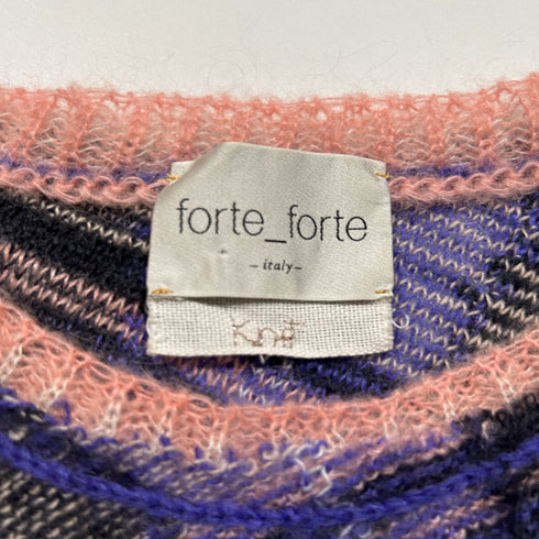 forte_forte フォルテフォルテ モヘア ニット セーター 1 チェック パープル ピンクベージュ