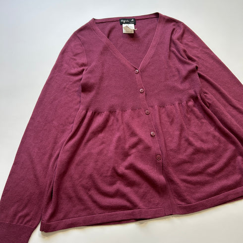 agnis b. アニエスべー シルク カシミヤ カーディガン フレア パープル ニット