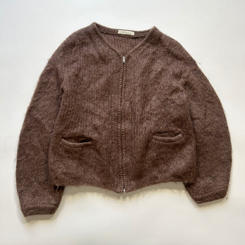 PHEENY フィーニー モヘヤ シャギー ジップ カーディガン ニット ブラウン FREE