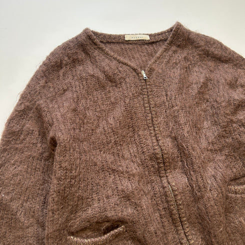 PHEENY フィーニー モヘヤ シャギー ジップ カーディガン ニット ブラウン FREE