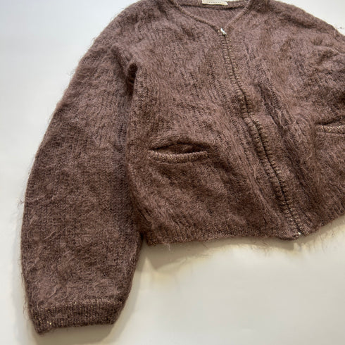 PHEENY フィーニー モヘヤ シャギー ジップ カーディガン ニット ブラウン FREE