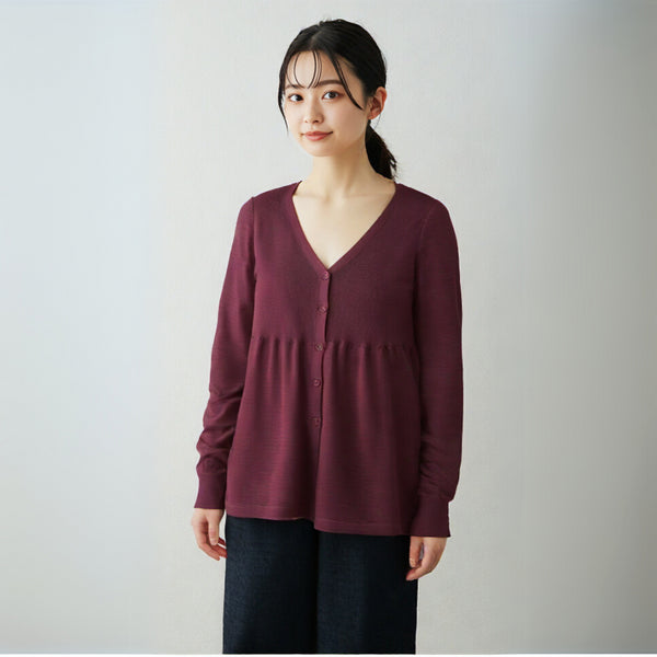 agnis b. アニエスべー シルク カシミヤ カーディガン フレア パープル ニット