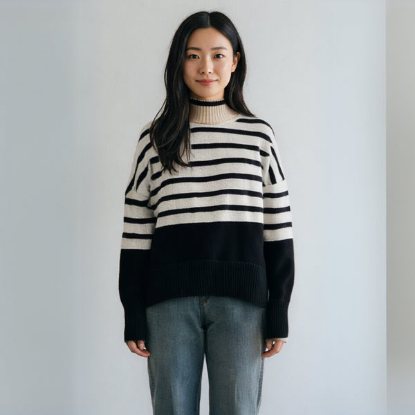 CINOH チノ ドゥーズィエムクラス 取扱い ボーダー ハイネック ニット セーター ワイド オーバーサイズ FREE