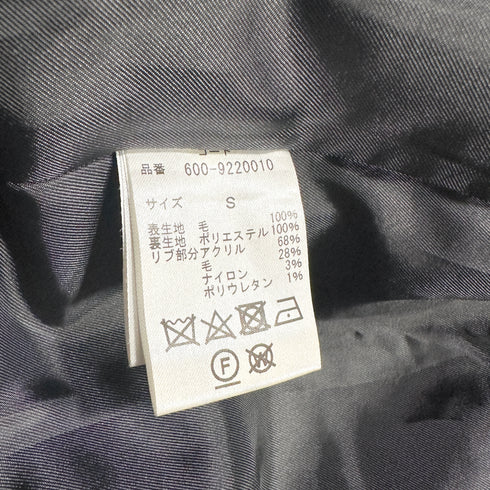 mici ミチ ロング マキシ丈 コート バックスリット ノーカラー リブ袖 ウール ブラック 黒 ビッグシルエット フレア ゆったり Aライン 通勤や特別な日のお出かけに◎