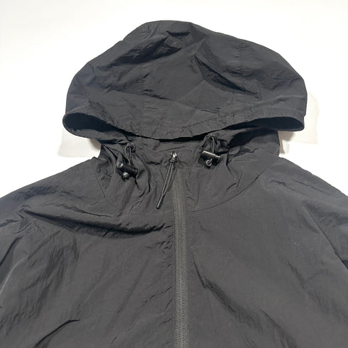 PRO CLUB プロクラブ ブラック アノラックフーデッドジャケット フード付き パーカー メタリックナイロン ハーフジップ ワッペン センターロゴ ドローコード