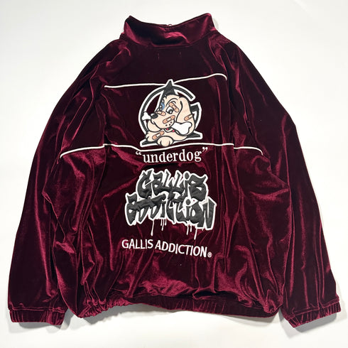 GALFY ガルフィー セットアップ ベロア トラックスーツ トラックジャケット トラックパンツ レッド ボルドー ベルベット ジャージ 刺繍 XL 大型犬 やんちゃ系 Y2K
