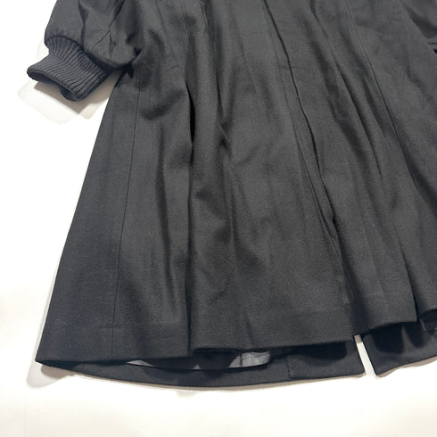 mici ミチ ロング マキシ丈 コート バックスリット ノーカラー リブ袖 ウール ブラック 黒 ビッグシルエット フレア ゆったり Aライン 通勤や特別な日のお出かけに◎