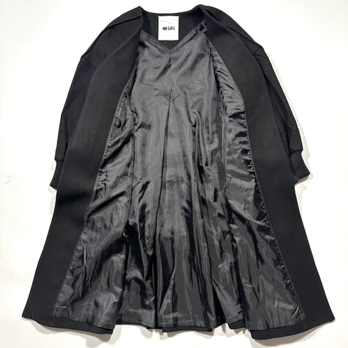 mici ミチ ロング マキシ丈 コート バックスリット ノーカラー リブ袖 ウール ブラック 黒 ビッグシルエット フレア ゆったり Aライン 通勤や特別な日のお出かけに◎