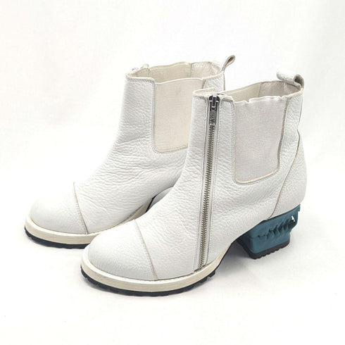 hazama ハザマ 宣戦布告のヒールブーツ 25 レザー サイドゴア ジップ ホワイト グリーン