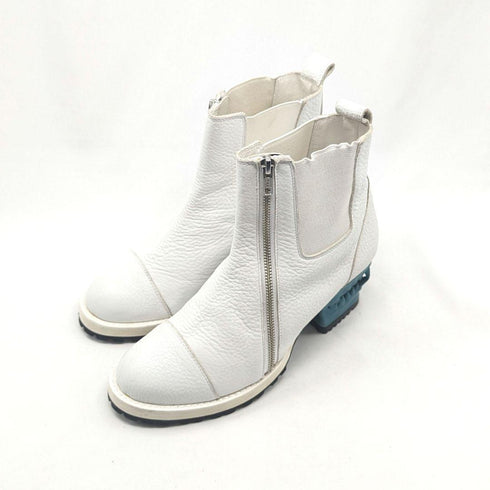 hazama ハザマ 宣戦布告のヒールブーツ 25 レザー サイドゴア ジップ ホワイト グリーン