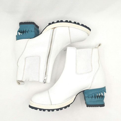 hazama ハザマ 宣戦布告のヒールブーツ 25 レザー サイドゴア ジップ ホワイト グリーン