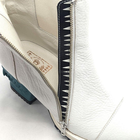 hazama ハザマ 宣戦布告のヒールブーツ 25 レザー サイドゴア ジップ ホワイト グリーン