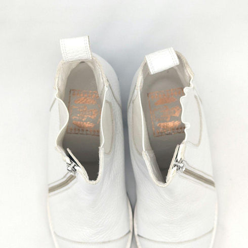 hazama ハザマ 宣戦布告のヒールブーツ 25 レザー サイドゴア ジップ ホワイト グリーン