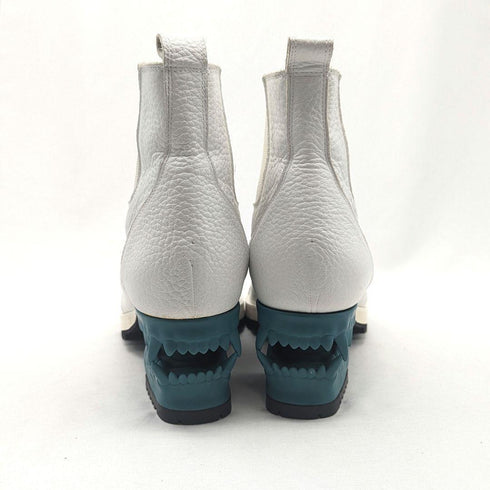 hazama ハザマ 宣戦布告のヒールブーツ 25 レザー サイドゴア ジップ ホワイト グリーン