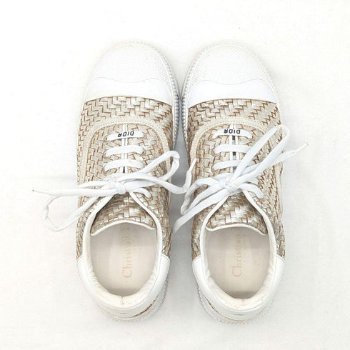 Christian Dior クリスチャンディオール D-SMASH メッシュ レザー ヒールロゴ スニーカー 37 ブロンズ ホワイト